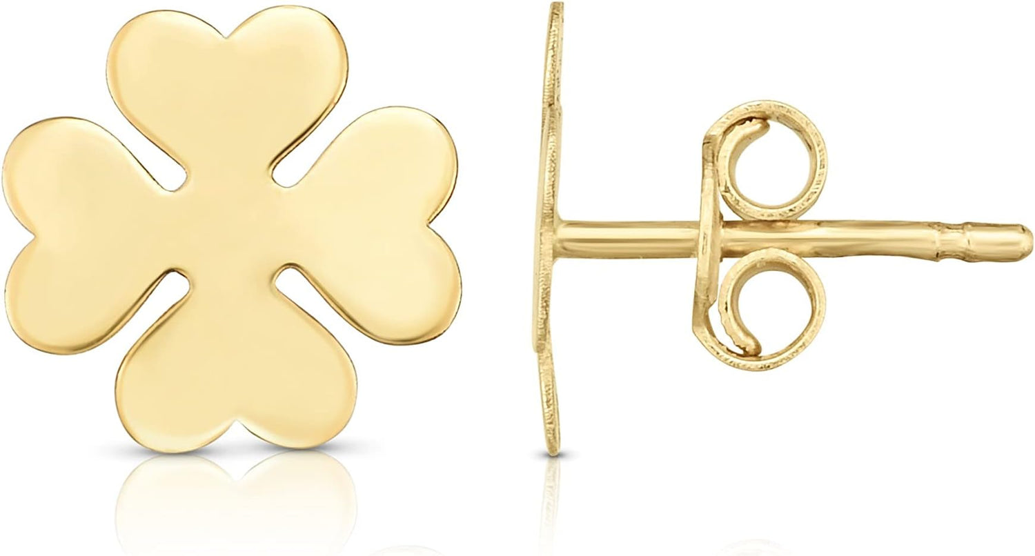 14k Yellow Gold 10mm High Polish 4-Leaf Clover Stud Earrings