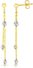 Load image into Gallery viewer, 14k Yellow Gold and White Gold 38mm Diamond Cut Bead Station Drop Earrings
