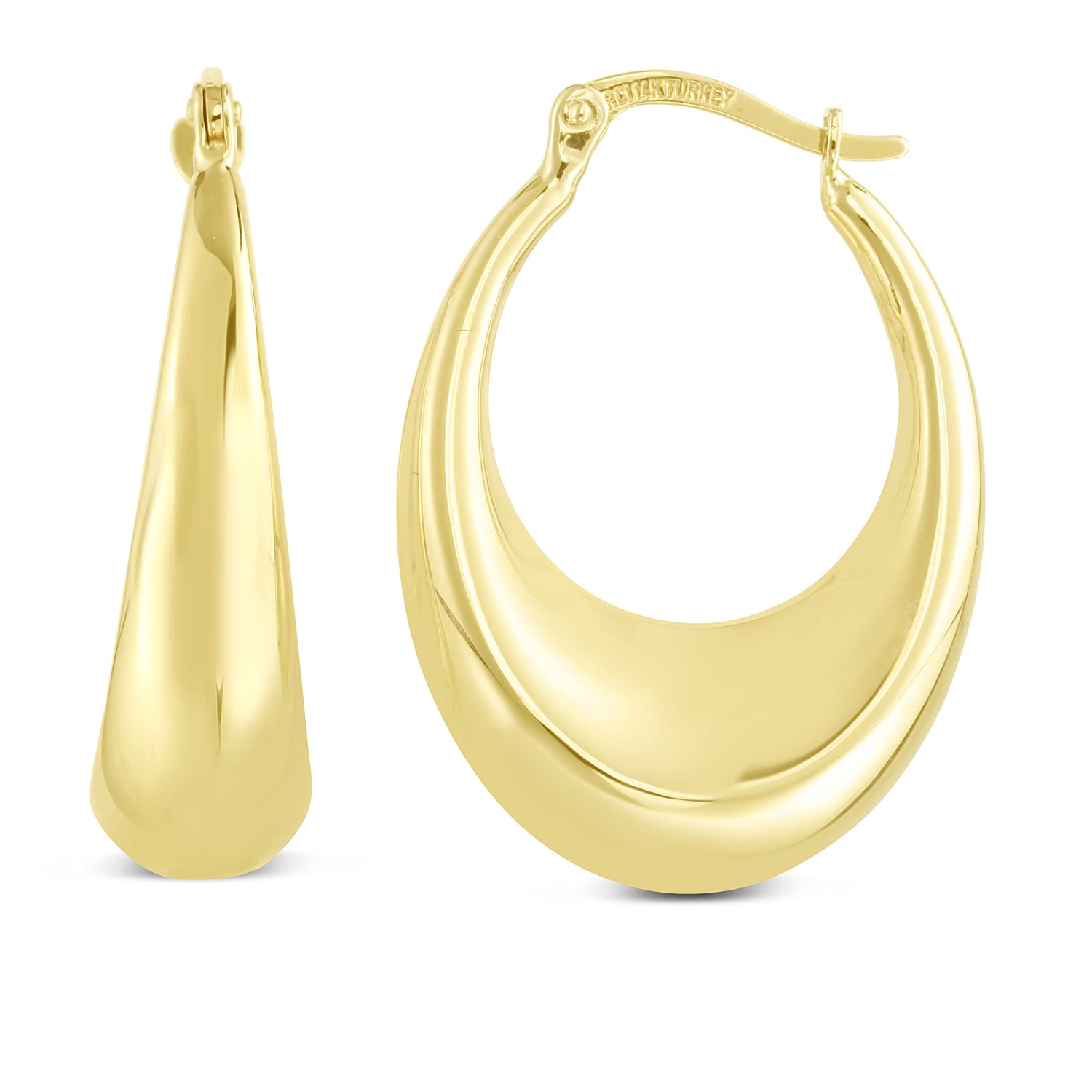 14k Yellow Gold 28.5mm Polished Puff Hoop Earrings