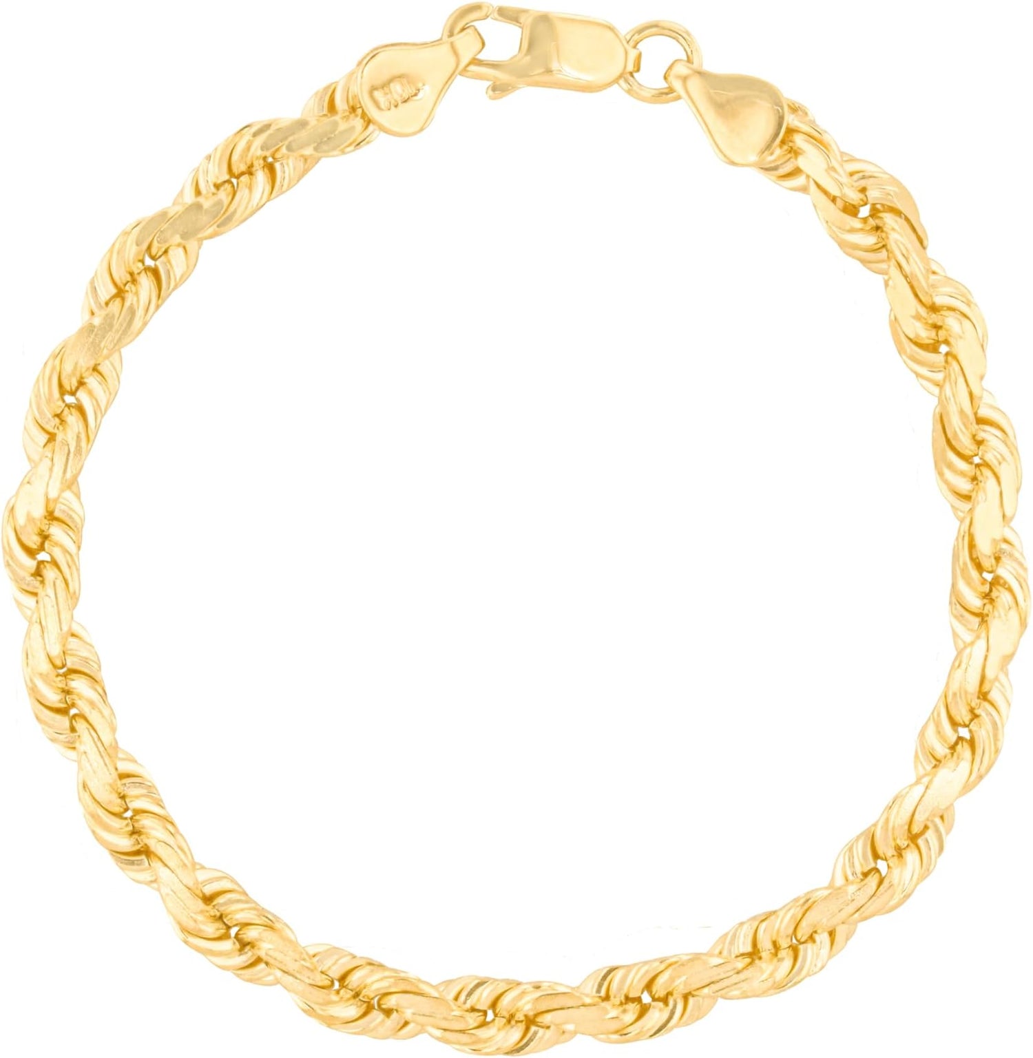 10k Yellow Gold 7mm Solid Rope Chain Diamond Cut Bracelet or Anklet