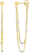 Load image into Gallery viewer, 14k Yellow Gold and White Gold 48mm Chain &amp; Bead Station Front to Back Drop Earrings
