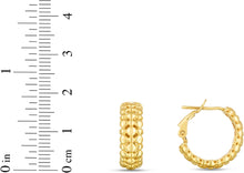 Load image into Gallery viewer, 14k Yellow Gold Polished Puffed Textured Beads Hoops Earrings
