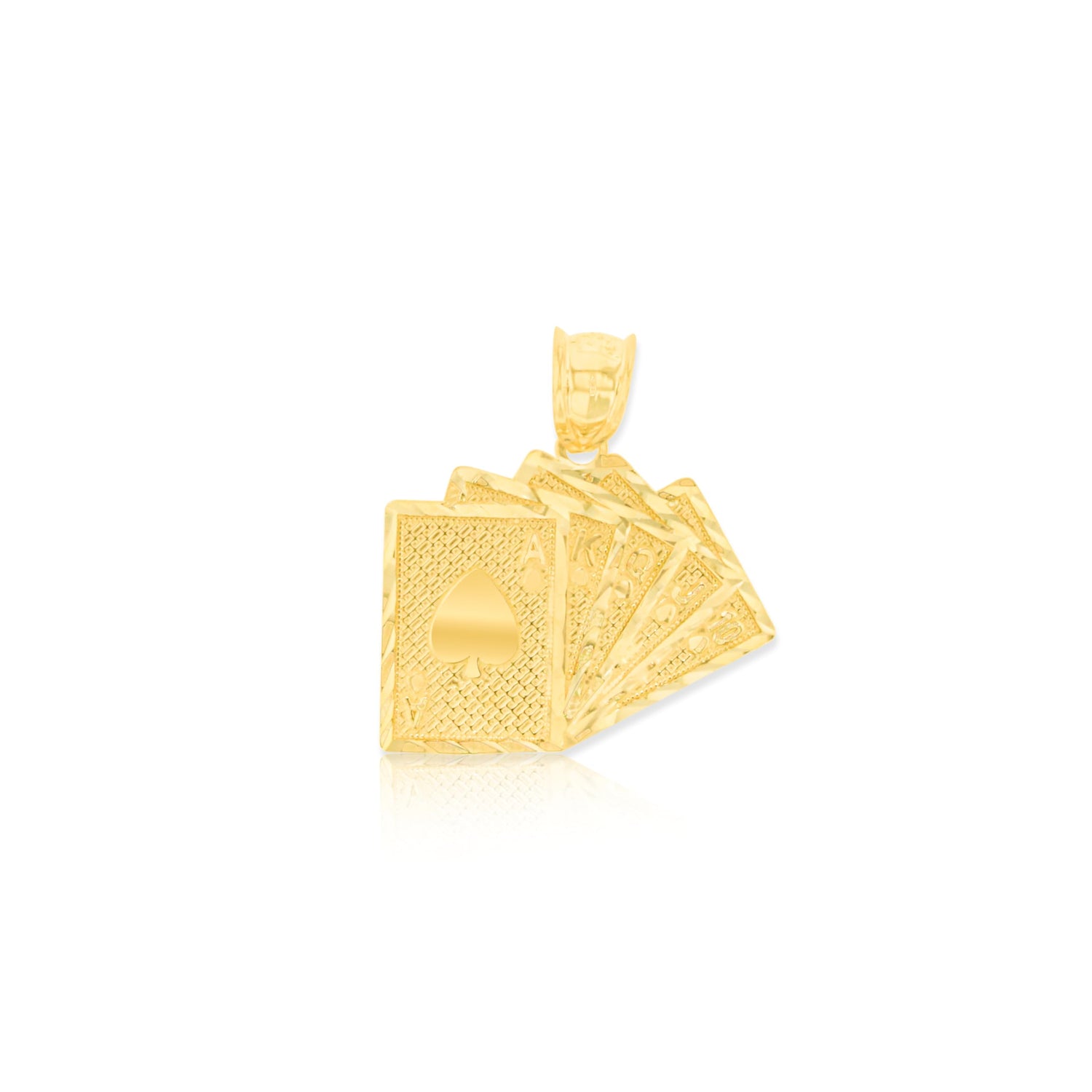 10k Yellow Gold Royal Flush Playing Cards Pendant