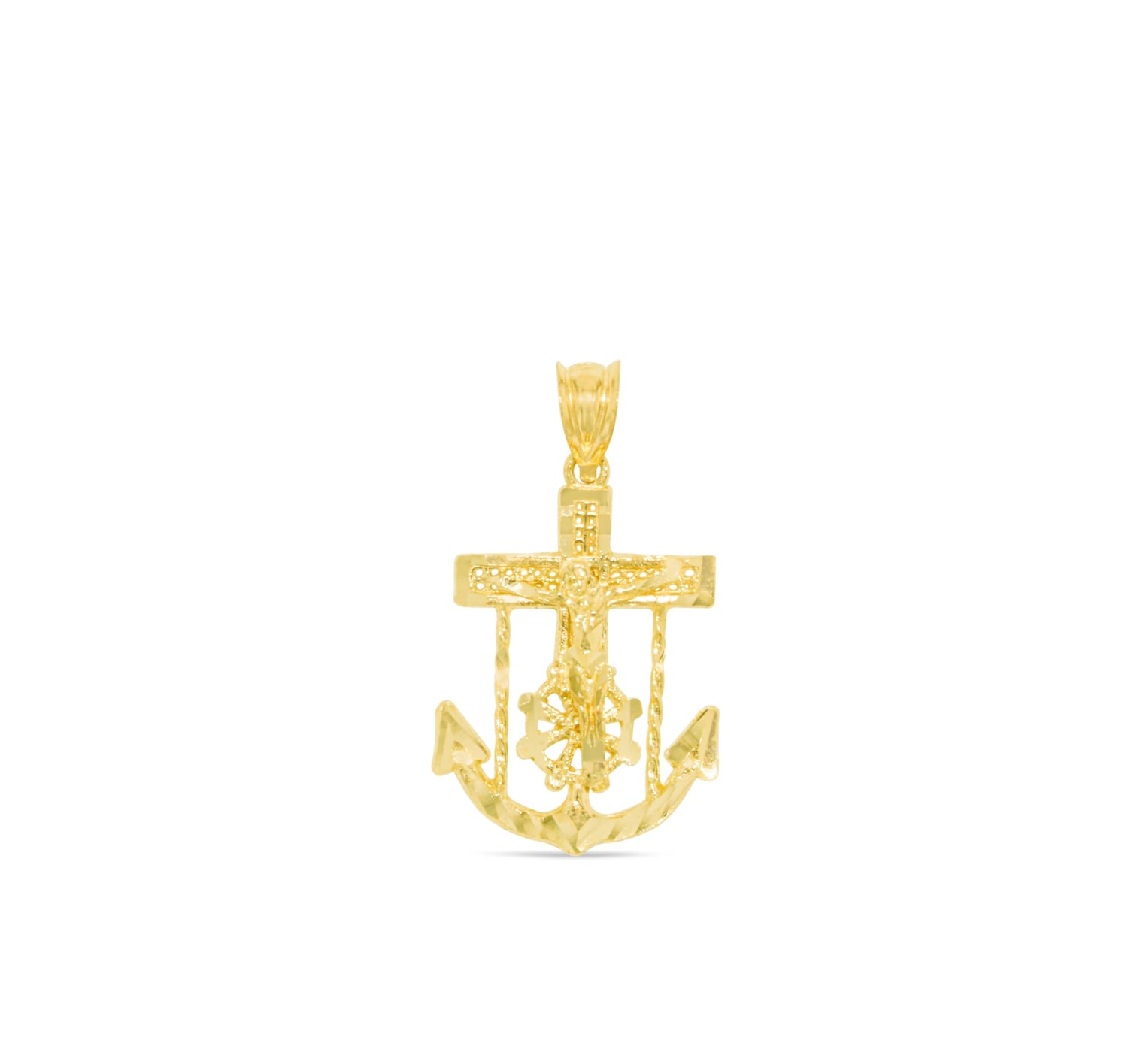 10k Yellow Gold Jesus Christ Crucifix Anchor Religious Pendant