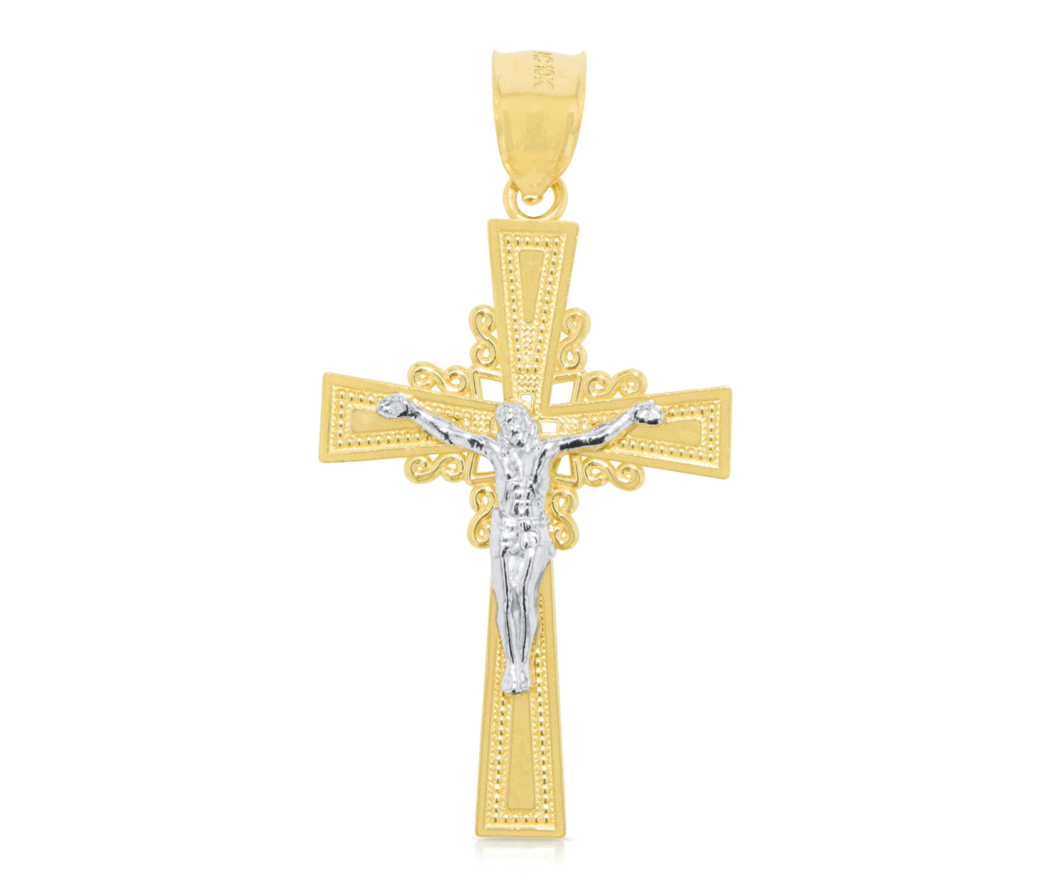 10k Yellow Gold Royal Crucifix of Jesus Cross Religious Pendant