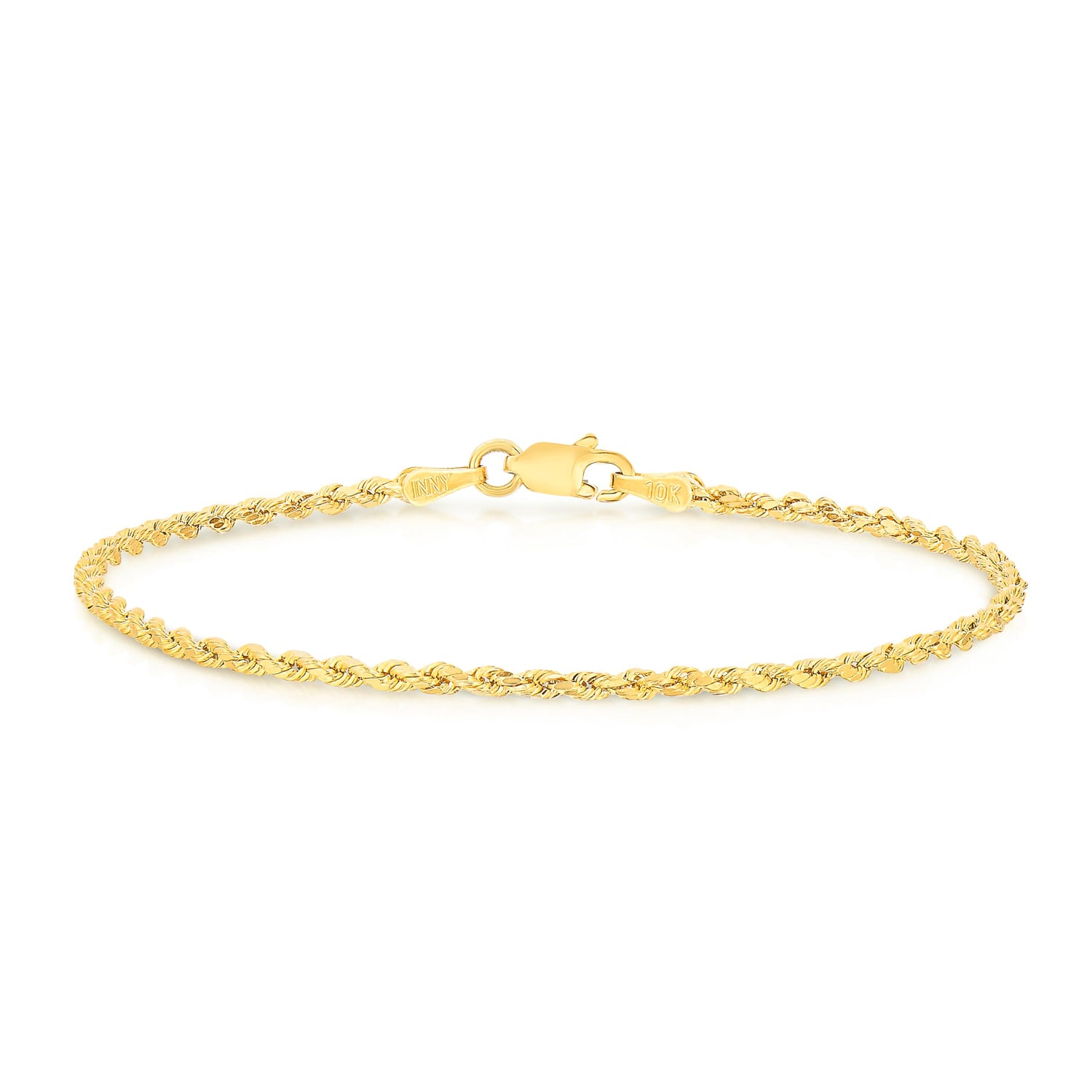 10k Yellow Gold 2mm Diamond Cut Lite Rope Chain Bracelet or Anklet