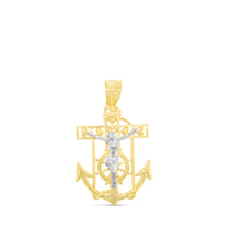 Load image into Gallery viewer, 10k Yellow Gold Jesus Christ Crucifix Anchor Two-Tone Religious Pendant
