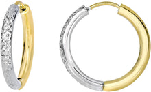 Load image into Gallery viewer, 14k Yellow Gold Double Textured Diamond Cut Two-Tone Reversible Endless Hoop Earrings
