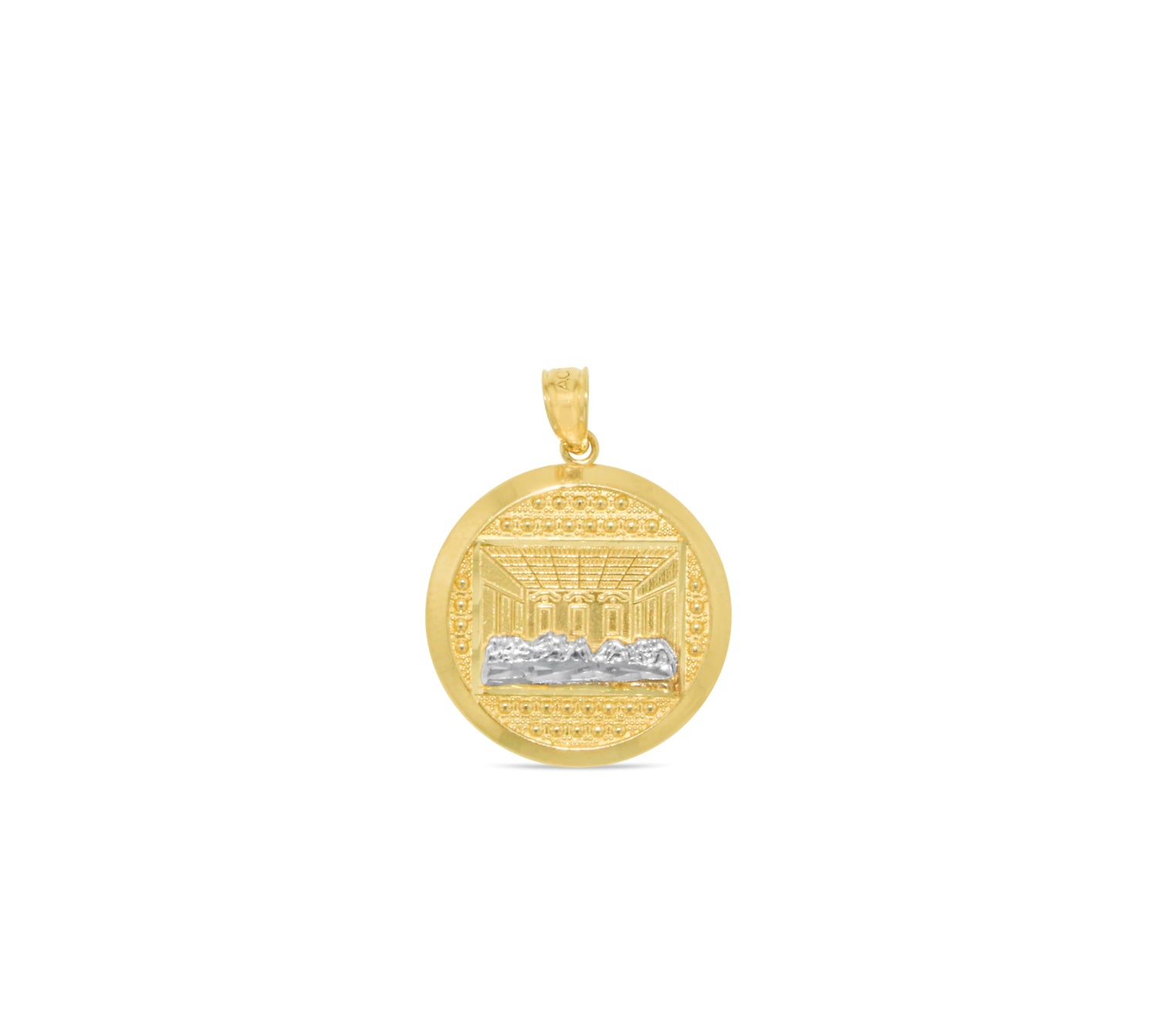 10k Yellow Gold Round Last Supper Charm Religious Pendant