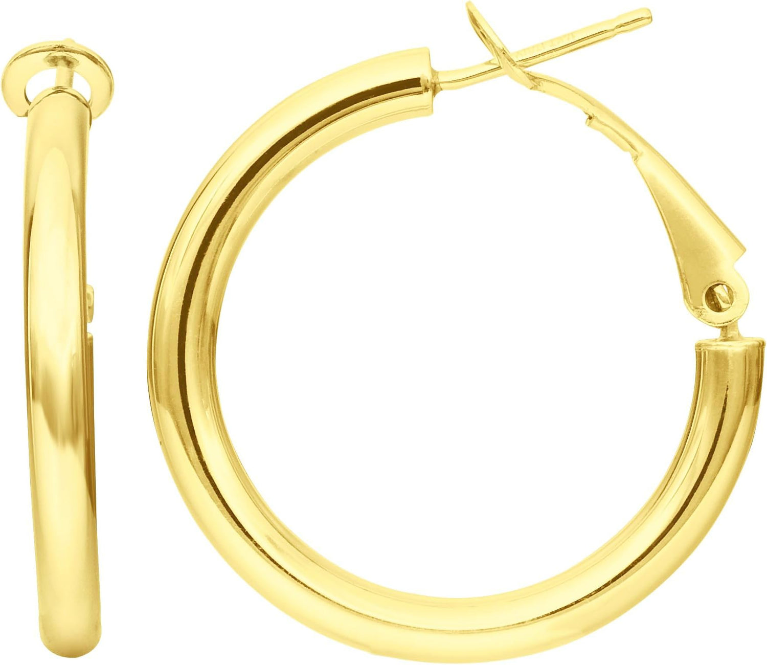 14k Yellow Gold 2mm x 20mm Polished Omega Back Hoop Earrings