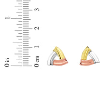 Load image into Gallery viewer, 14k Yellow Gold and White Gold and Rose Gold 10.6mm Tri-Color Triangle Stud Earrings
