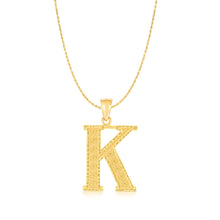 Load image into Gallery viewer, 10k Yellow Gold 1 Inch Extra Large Textured Letter Pendant A-Z Alphabet Pendant with Optional Rope Chain Necklace
