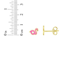 Load image into Gallery viewer, 14k Yellow Gold 7mm High Polish Pink &amp; White Polka Dot Flamingo Stud Earrings
