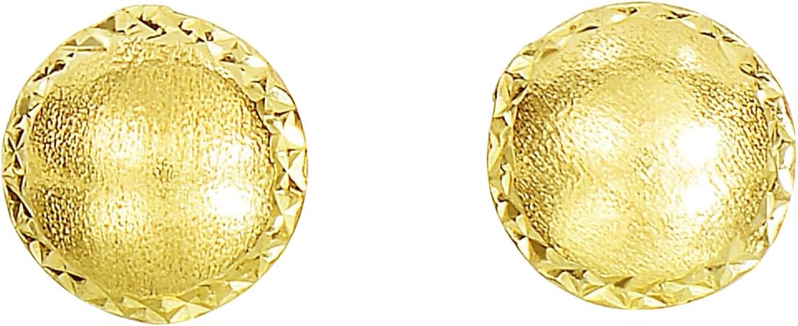 14k Yellow Gold 8mm Satin Bead and Diamond Cut Post Earrings