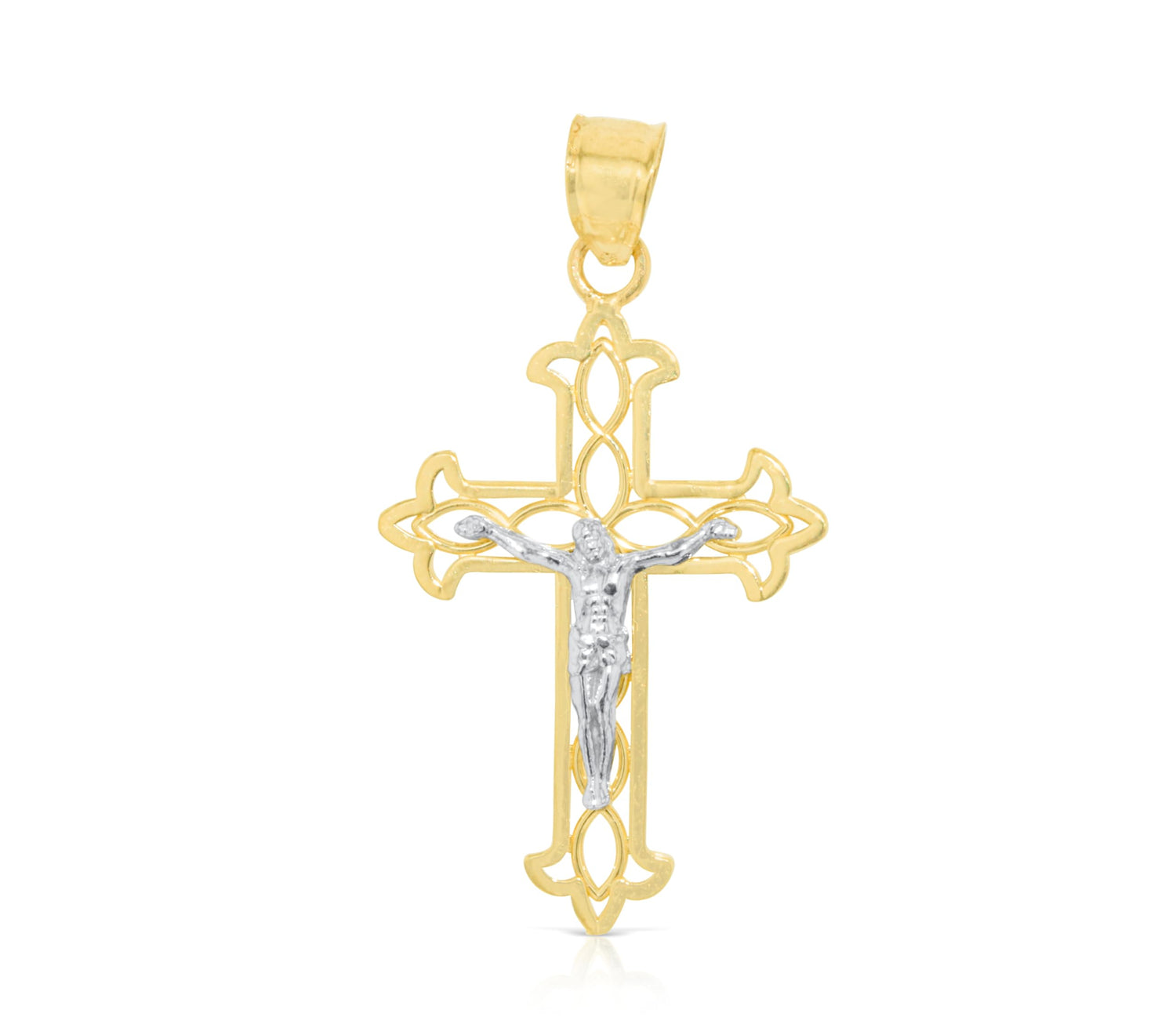 10k Yellow Gold Openwork Heart Crucifix of Jesus Cross Religious Pendant