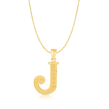 Load image into Gallery viewer, 10k Yellow Gold 1 Inch Extra Large Textured Letter Pendant A-Z Alphabet Pendant with Optional Rope Chain Necklace
