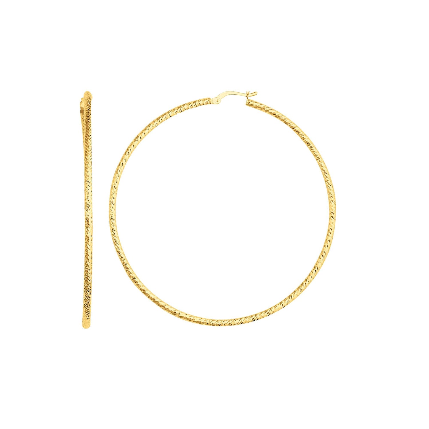 14k Yellow Gold 60mm Round Diamond Cut Hoop Earrings