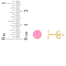 Load image into Gallery viewer, 14k Yellow Gold 7mm High Polish Pink Smiley Face Stud Earrings
