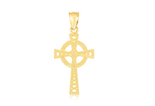 Load image into Gallery viewer, 10k Yellow Gold Celtic Diamond Cut Cross Religious Pendant
