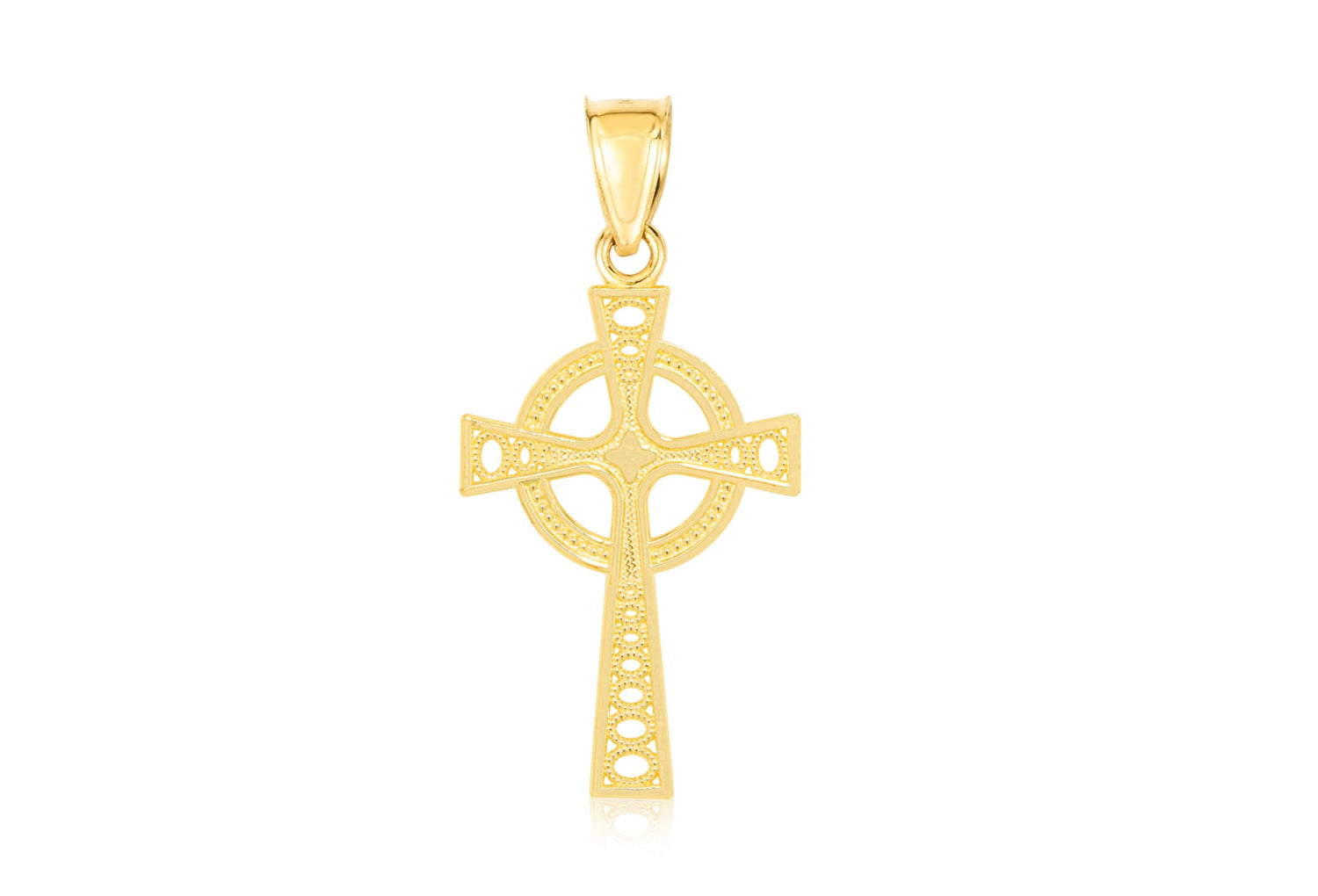 10k Yellow Gold Celtic Diamond Cut Cross Religious Pendant