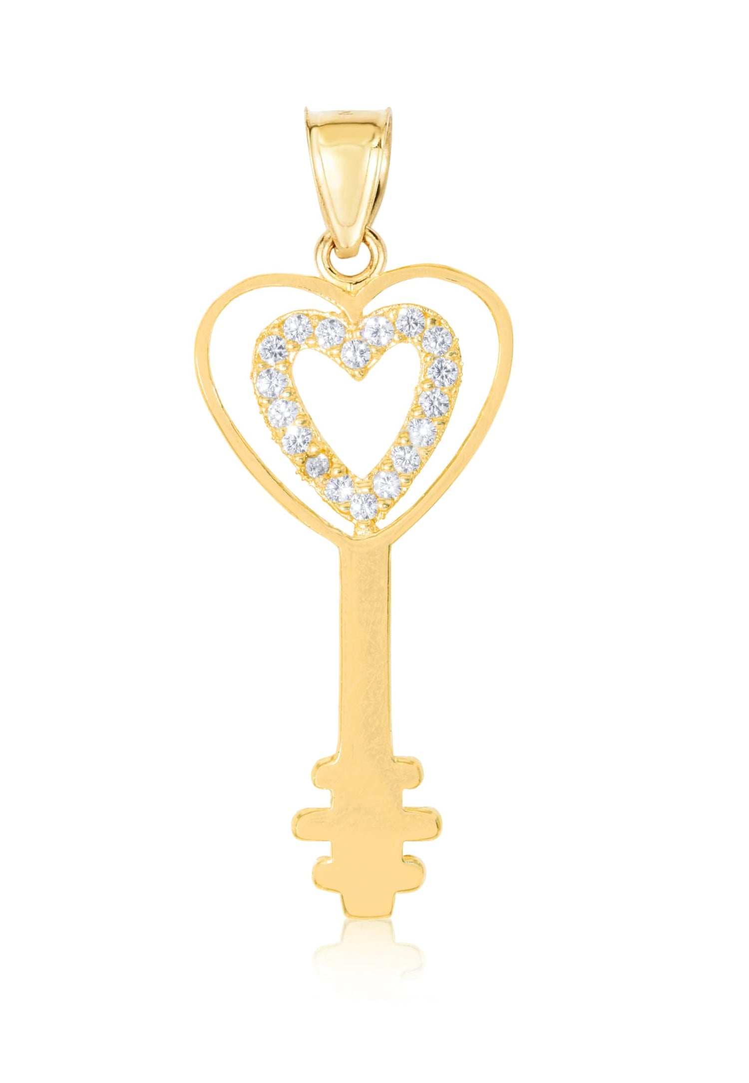 10k Yellow Gold CZ Heart Key Pendant