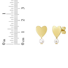 Load image into Gallery viewer, 14k Yellow Gold 15.4mm Heart &amp; Freshwater Pearl Drop Stud Earrings
