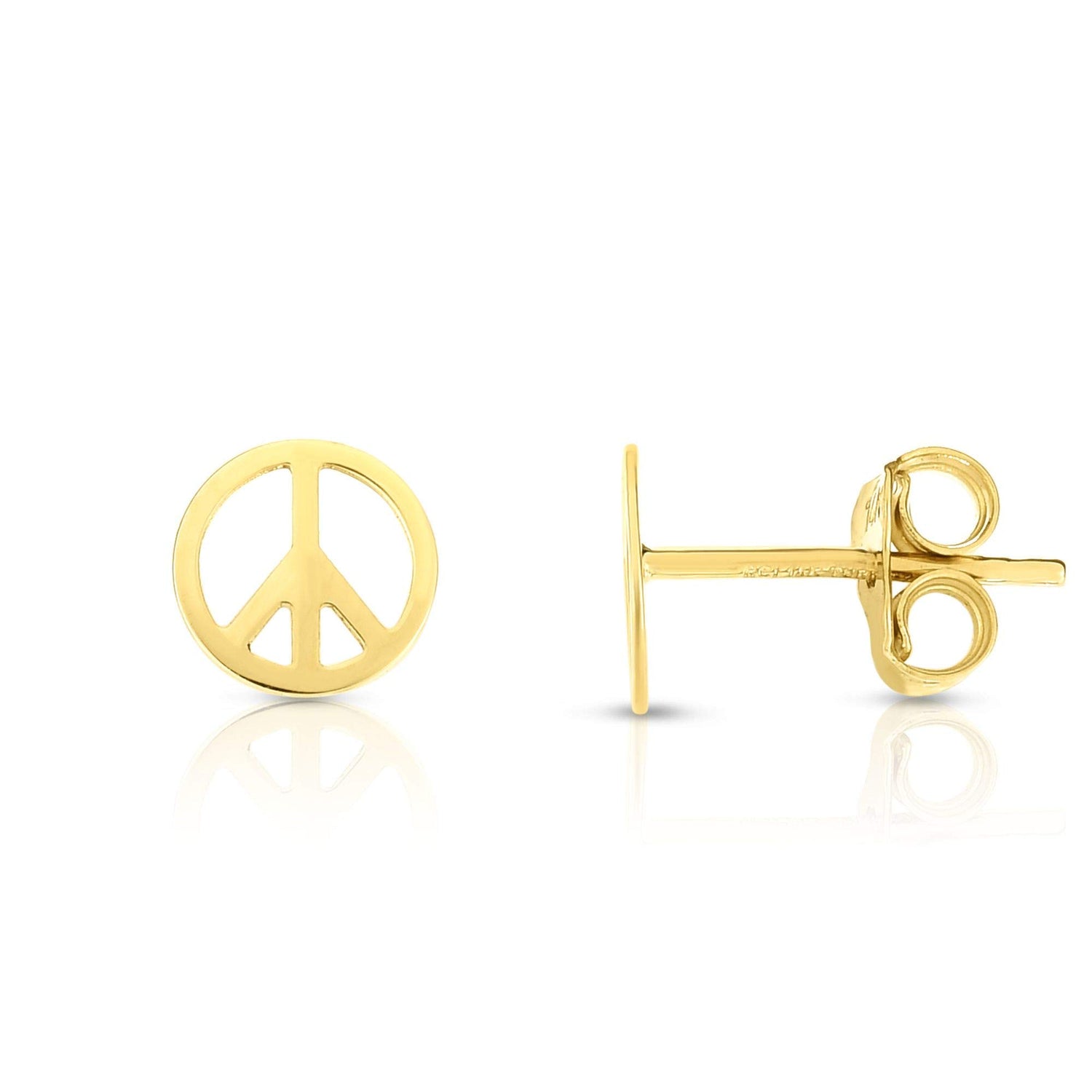 14k Yellow Gold 7mm Peace Symbol Sign Stud Earrings