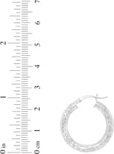 Load image into Gallery viewer, 10k White Gold 4mm Diamond Cut Round Tube Hoop Earrings
