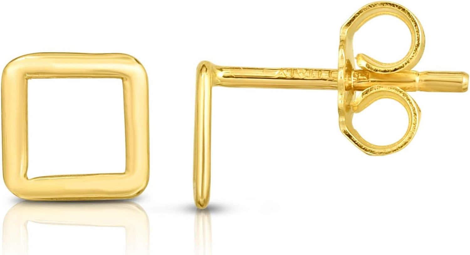 14k Yellow Gold 7mm Open Square Stud Earrings