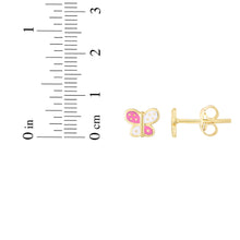 Load image into Gallery viewer, 14k Yellow Gold 7mm High Polish Pink &amp; White Polka Dot Butterfly Stud Earrings
