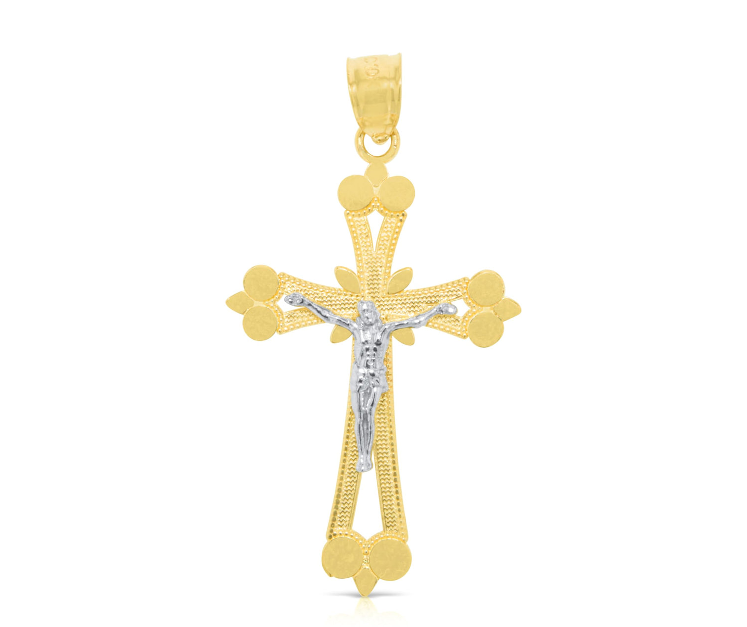 10k Yellow Gold Art Deco Crucifix of Jesus Cross Religious Pendant