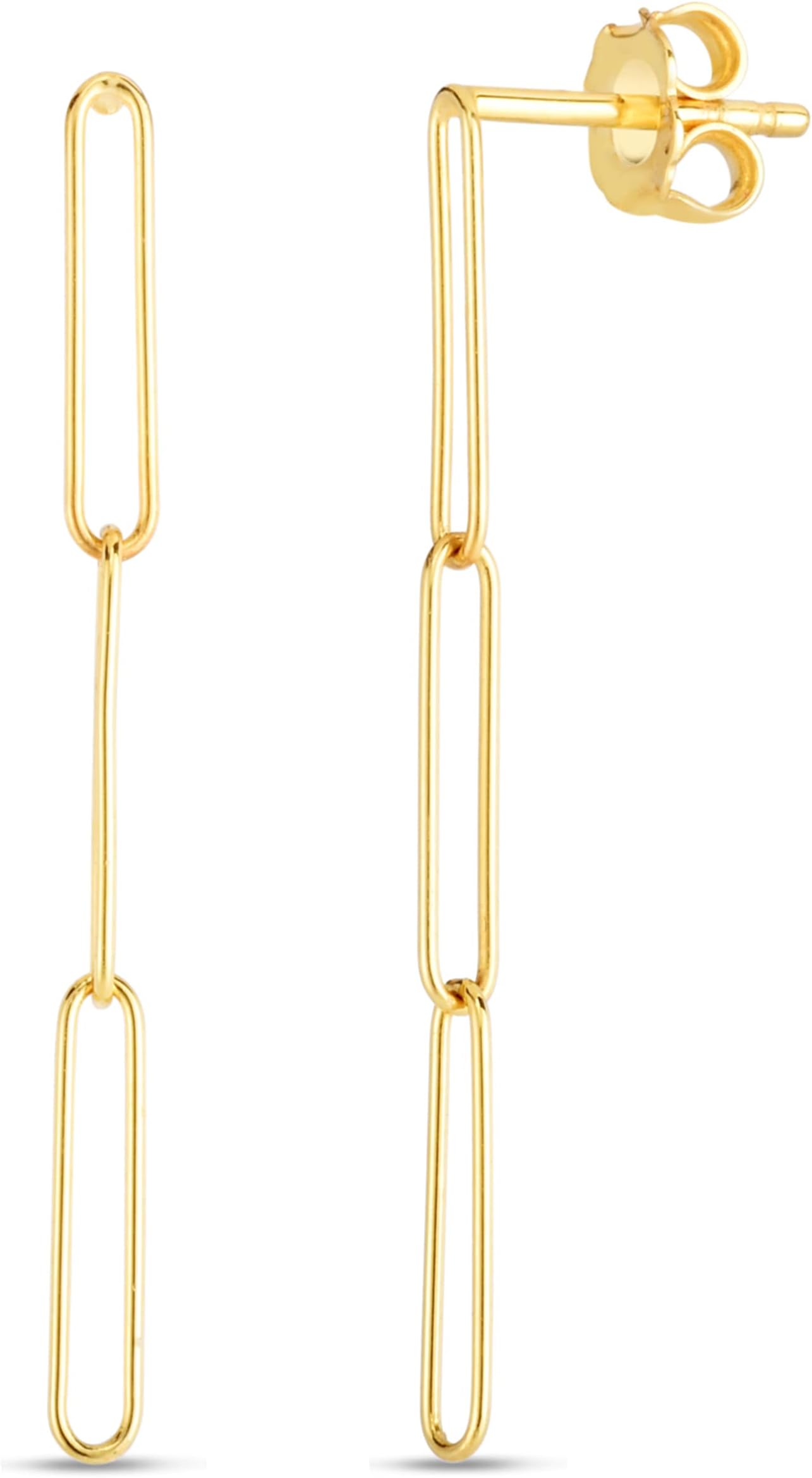 14k Yellow Gold 39mm Triple Paperclip Drop Earrings