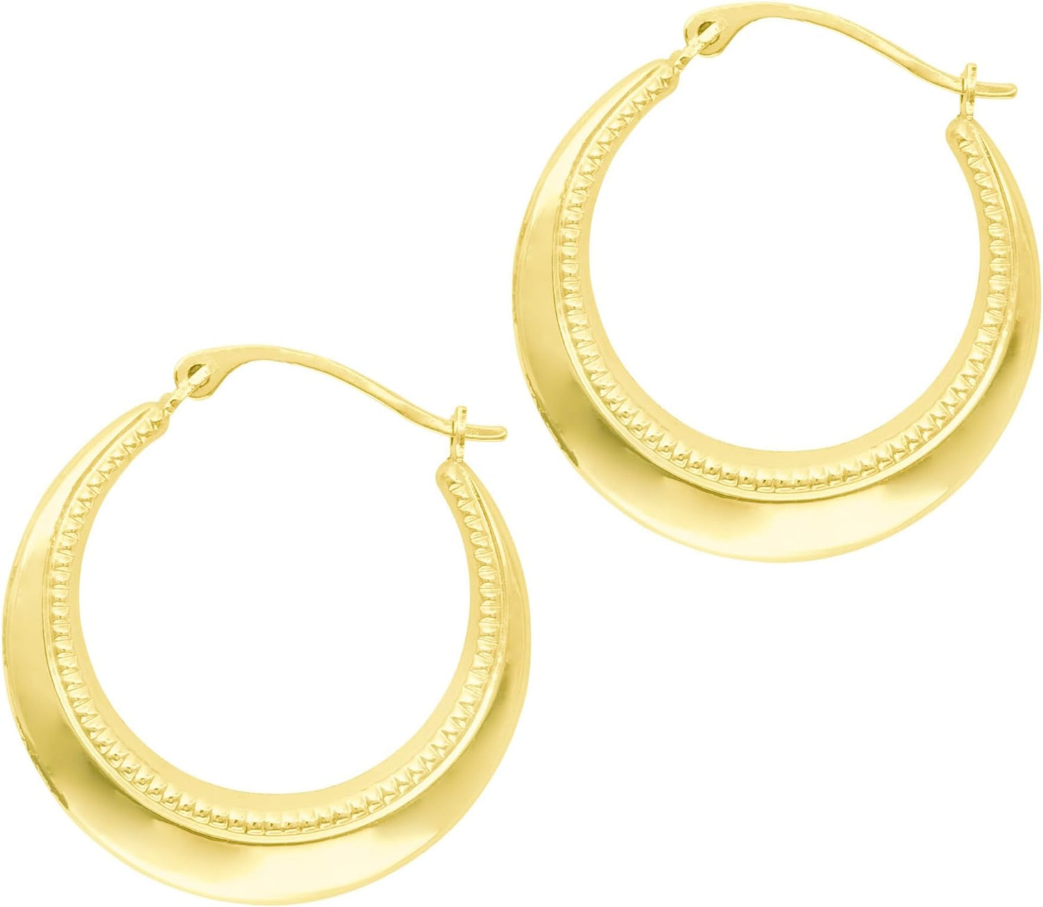 14k Yellow Gold 30mm Bead Detail Back to Back Hoop Earrings