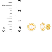 Load image into Gallery viewer, 14k Yellow Gold 8.25mm Flower Pearl Stud Earrings
