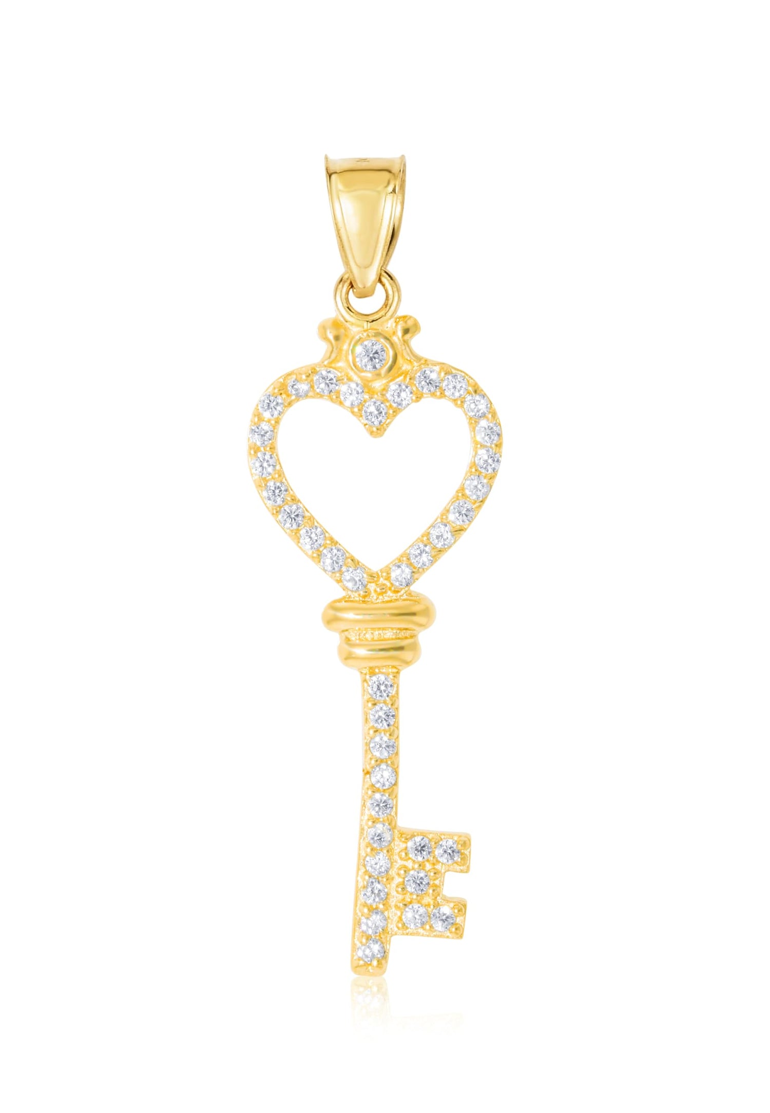 10k Yellow Gold CZ Sparkling Heart Key Pendant