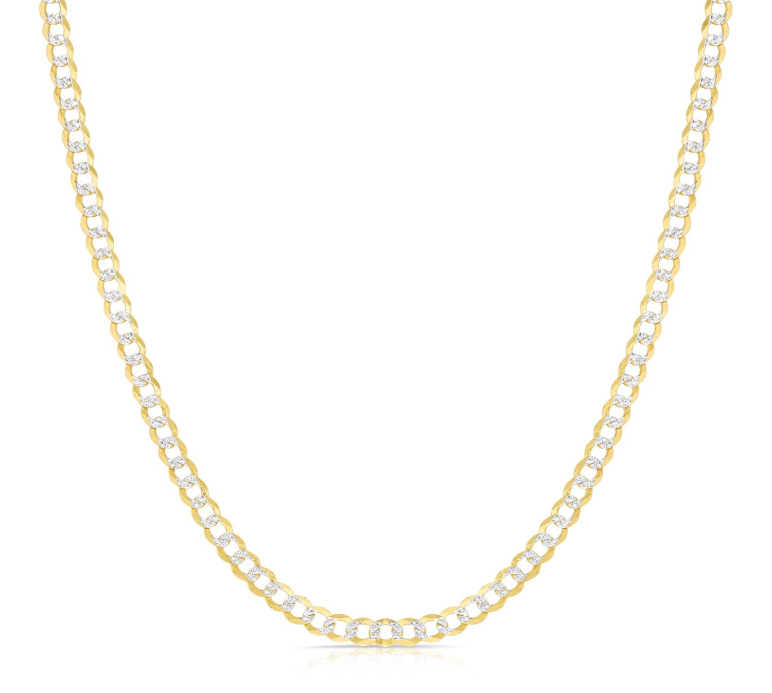 10k Yellow Gold and White Gold 3mm Solid Two-Tone Curb Cuban Chain Necklace