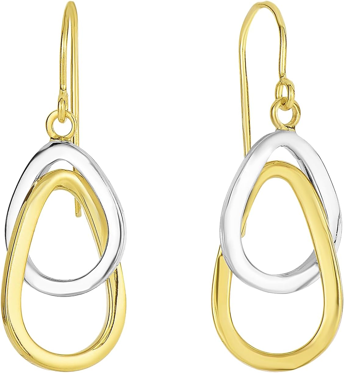 14k Yellow Gold and White Gold 30mm Interlocked Ovals Drop Earrings