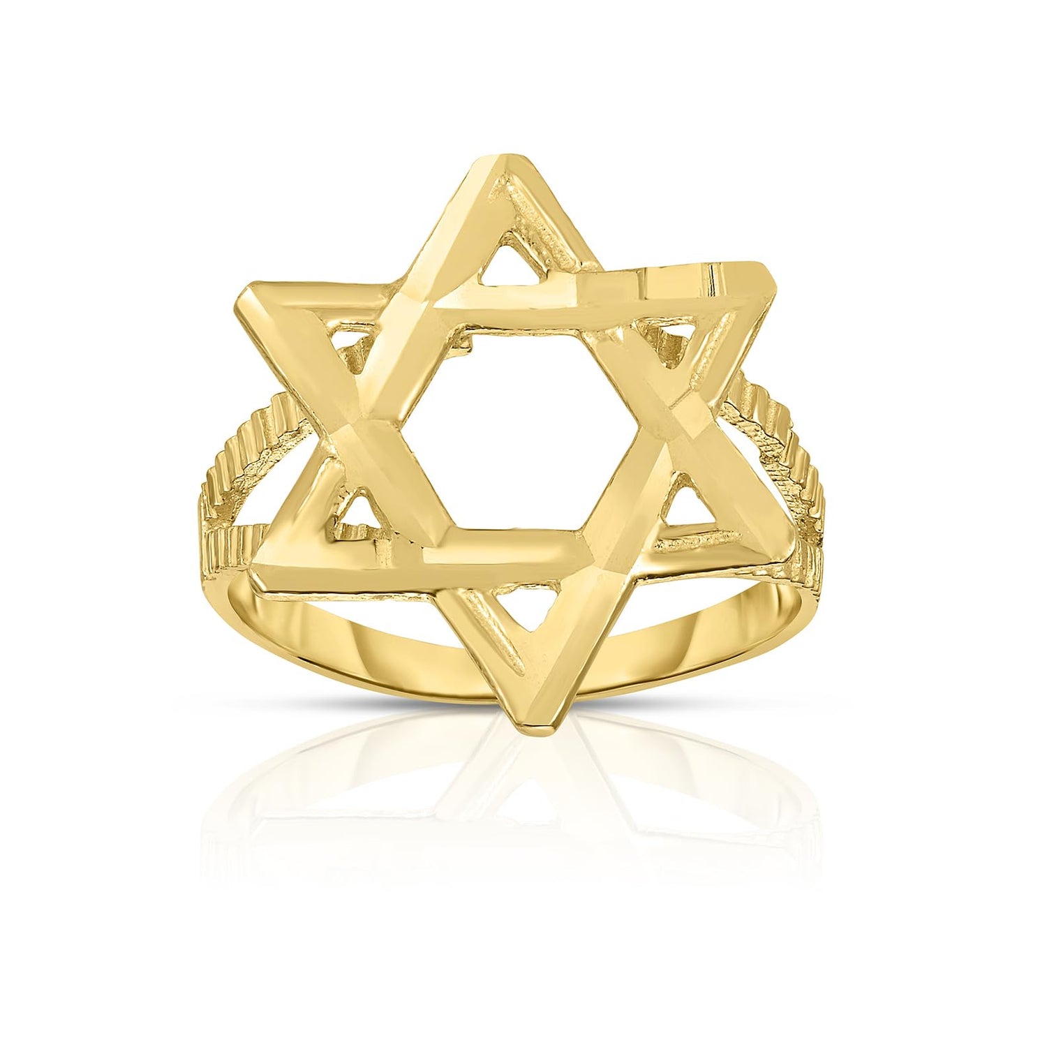 10k Yellow Gold Diamond Cut Star of David Ring(Large, 18mm)