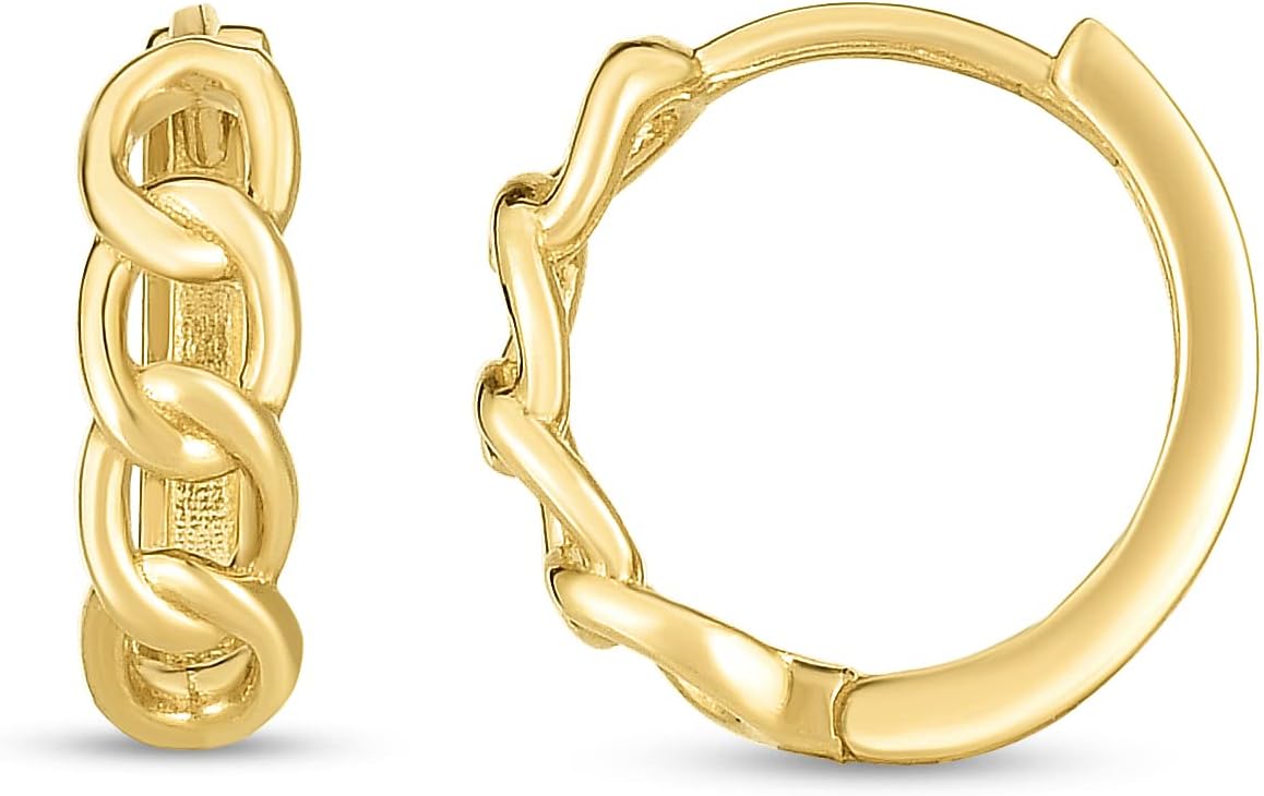 14k Yellow Gold 11mm Curb Chain Huggie Hoop Earrings