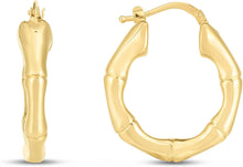 Load image into Gallery viewer, 14k Yellow Gold 25mm Bamboo Hoops Earrings
