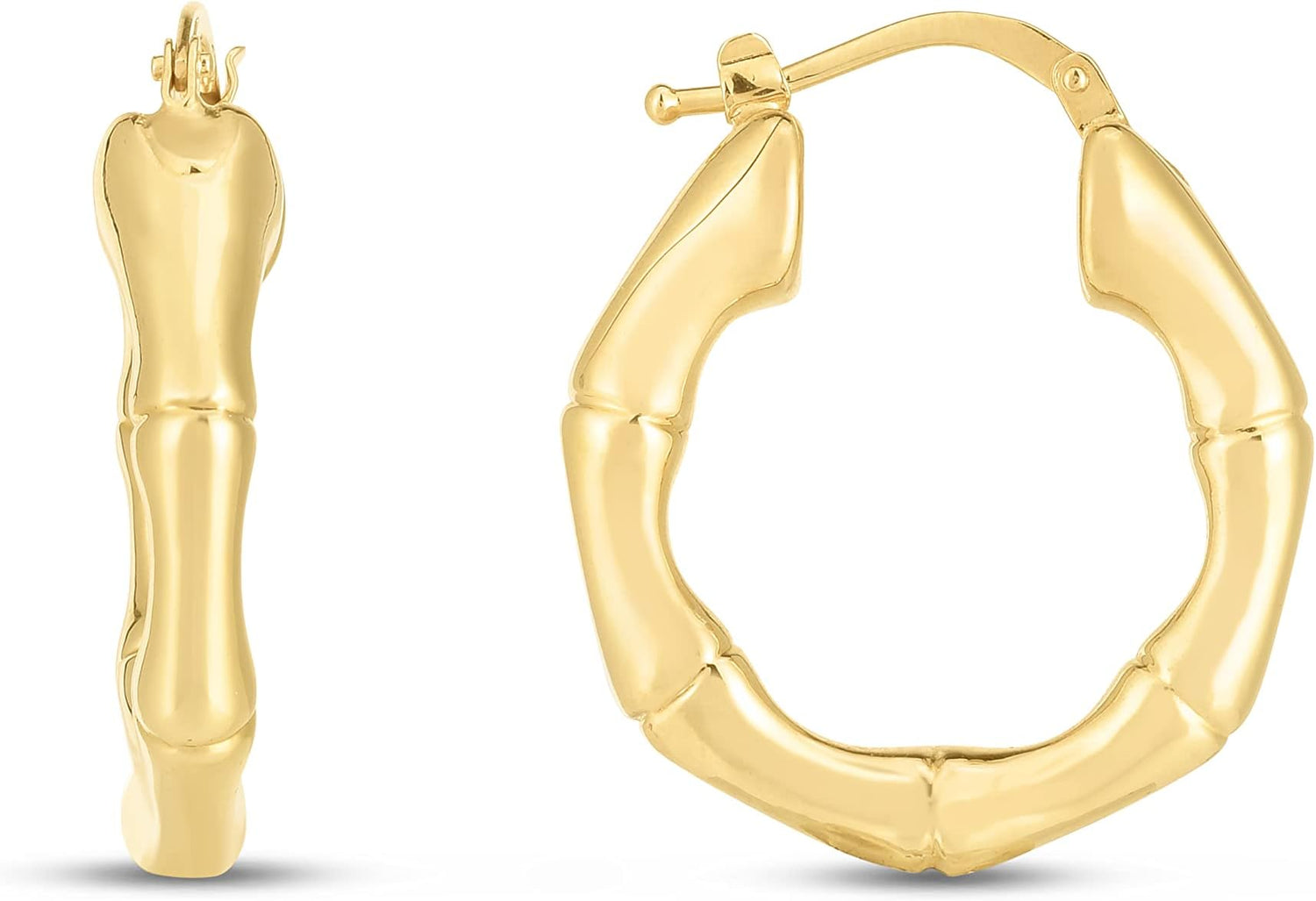 14k Yellow Gold 25mm Bamboo Hoops Earrings