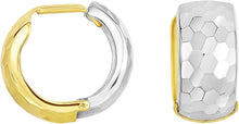 Load image into Gallery viewer, 14k Yellow Gold and White Gold 16mm Reversible Hammered Huggie Earrings
