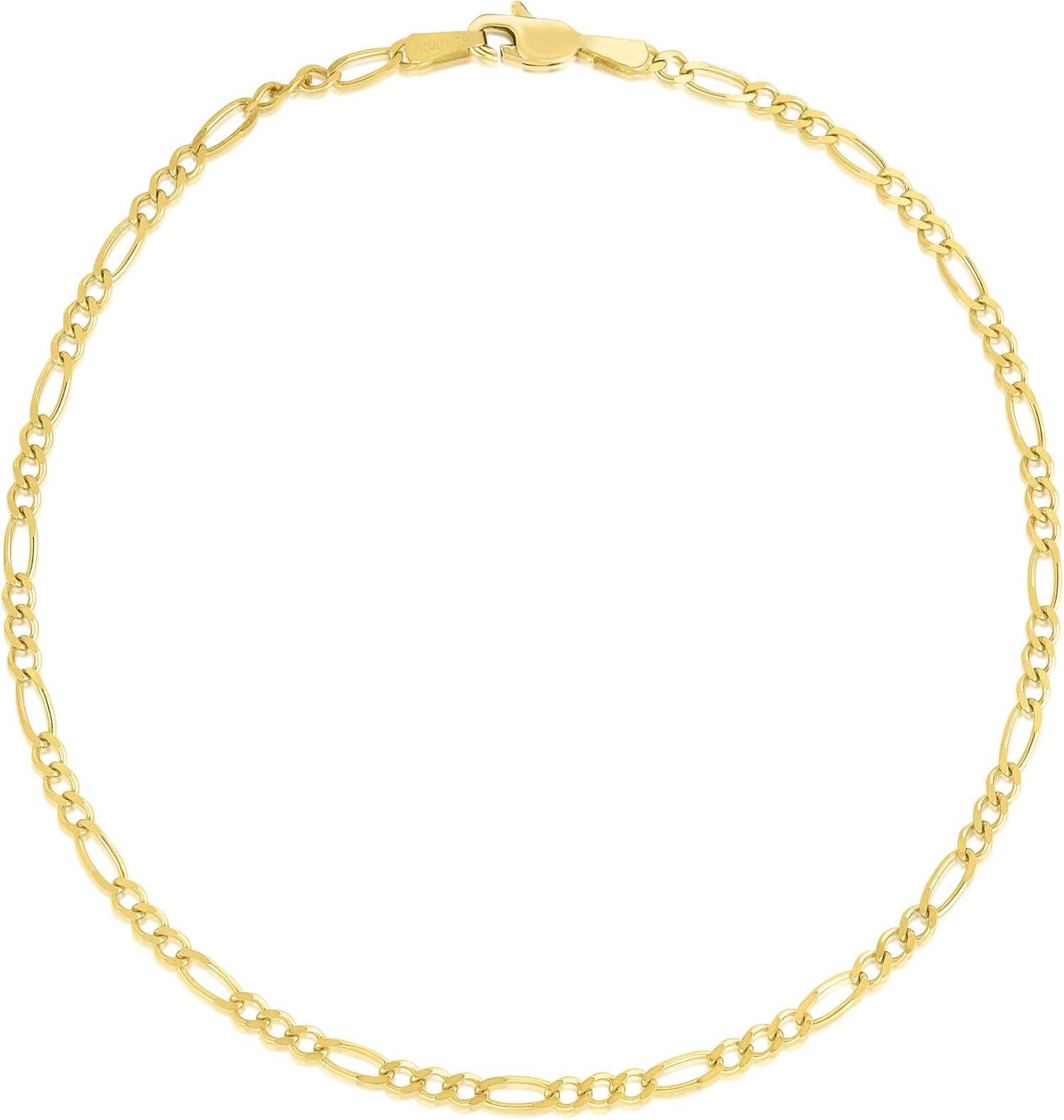 14k Yellow Gold 2.5mm Solid Figaro Link Bracelet or Anklet