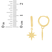 Load image into Gallery viewer, 14k Yellow Gold 9.8mm Huggies with Star Dangling Charm Earrings
