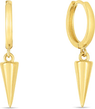 Load image into Gallery viewer, 14k Yellow Gold 10mm Dangling Spike Drop Hoop Earrings
