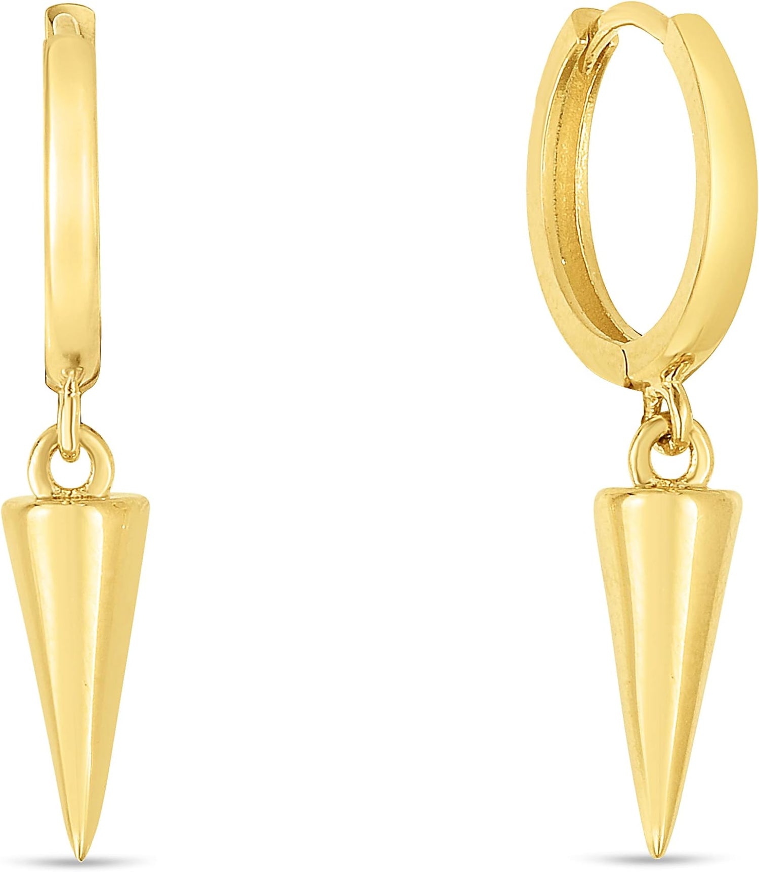 14k Yellow Gold 10mm Dangling Spike Drop Hoop Earrings