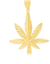 Load image into Gallery viewer, 10k Yellow Gold Textured Marijuana Weed Symbol Pendant
