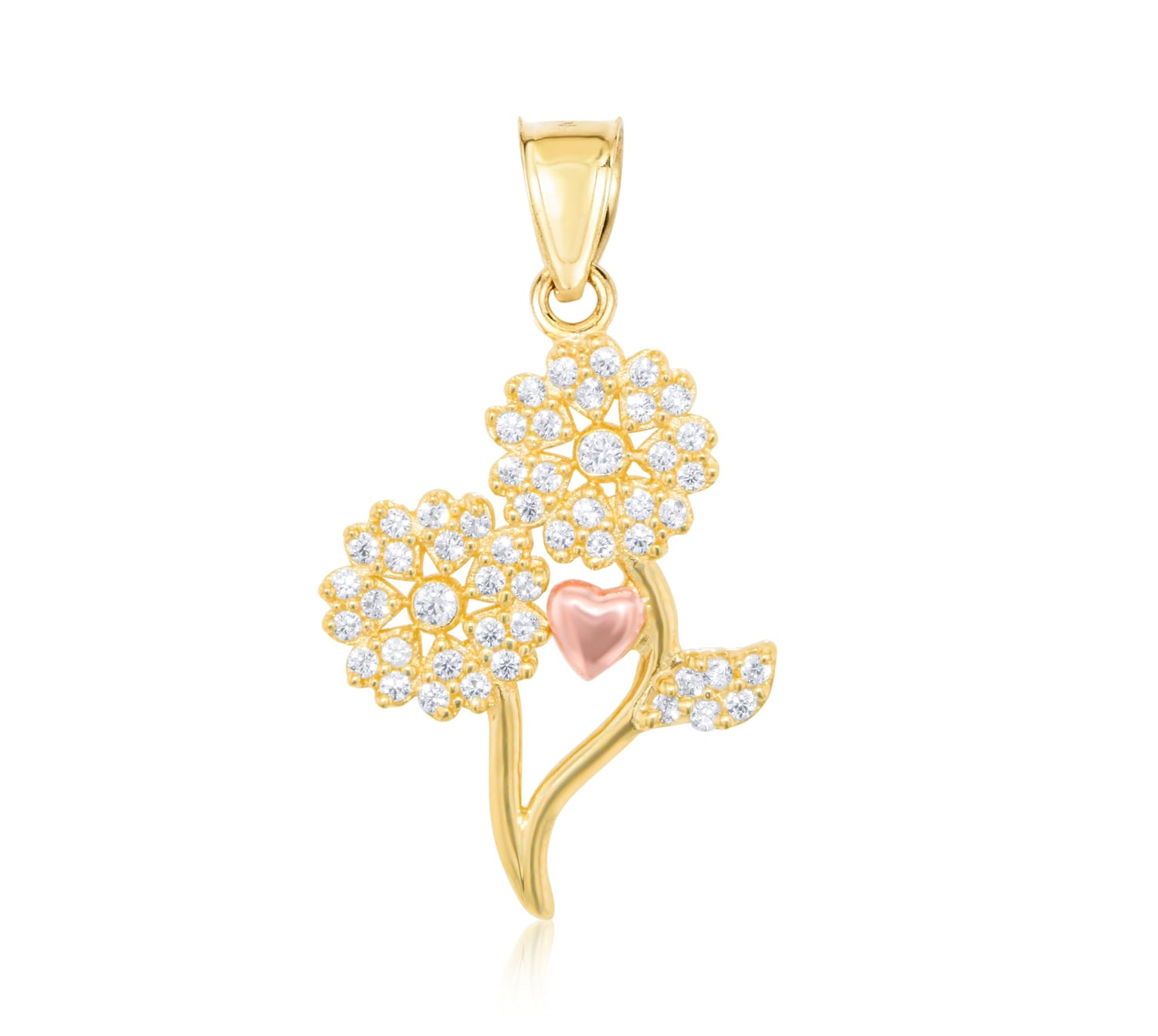 10k Yellow Gold CZ Flowers Two-Tone Pendant