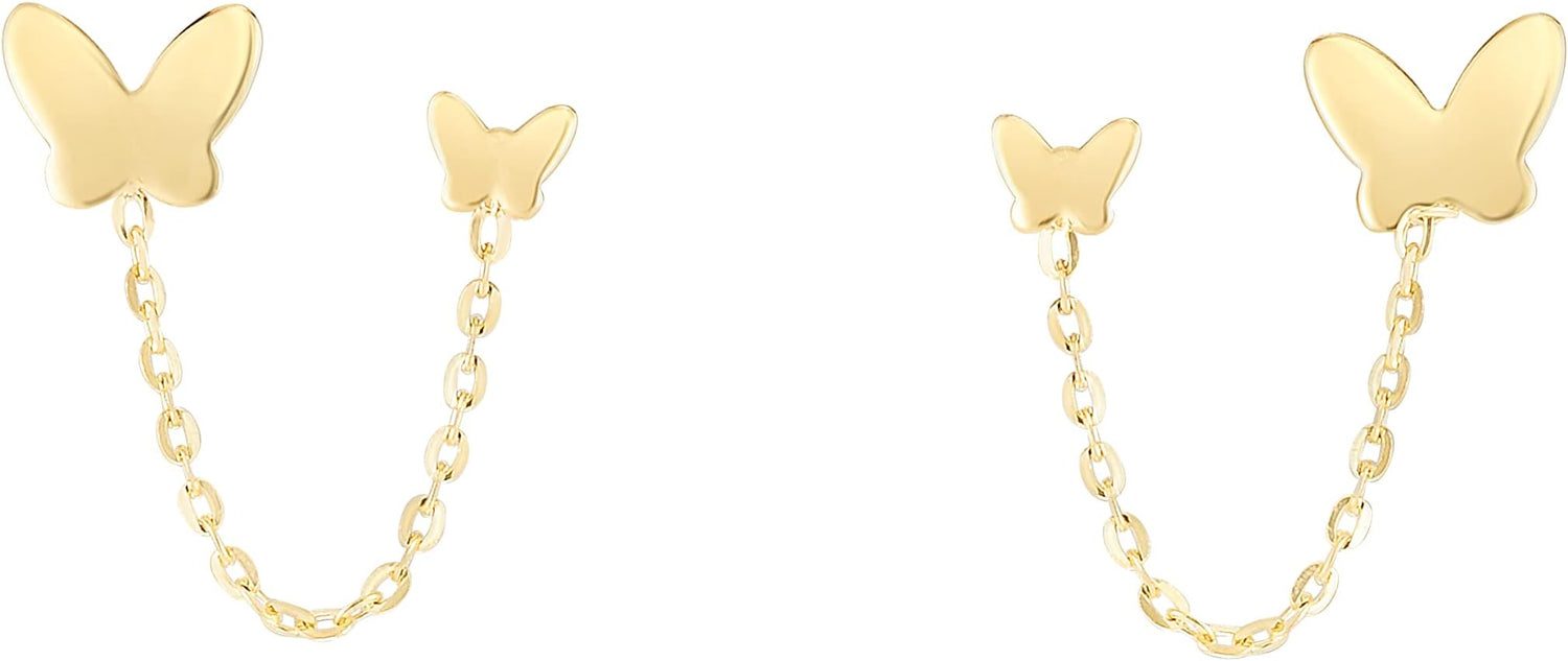 14k Yellow Gold 6.7mm Duo Butterfly Chain Earrings