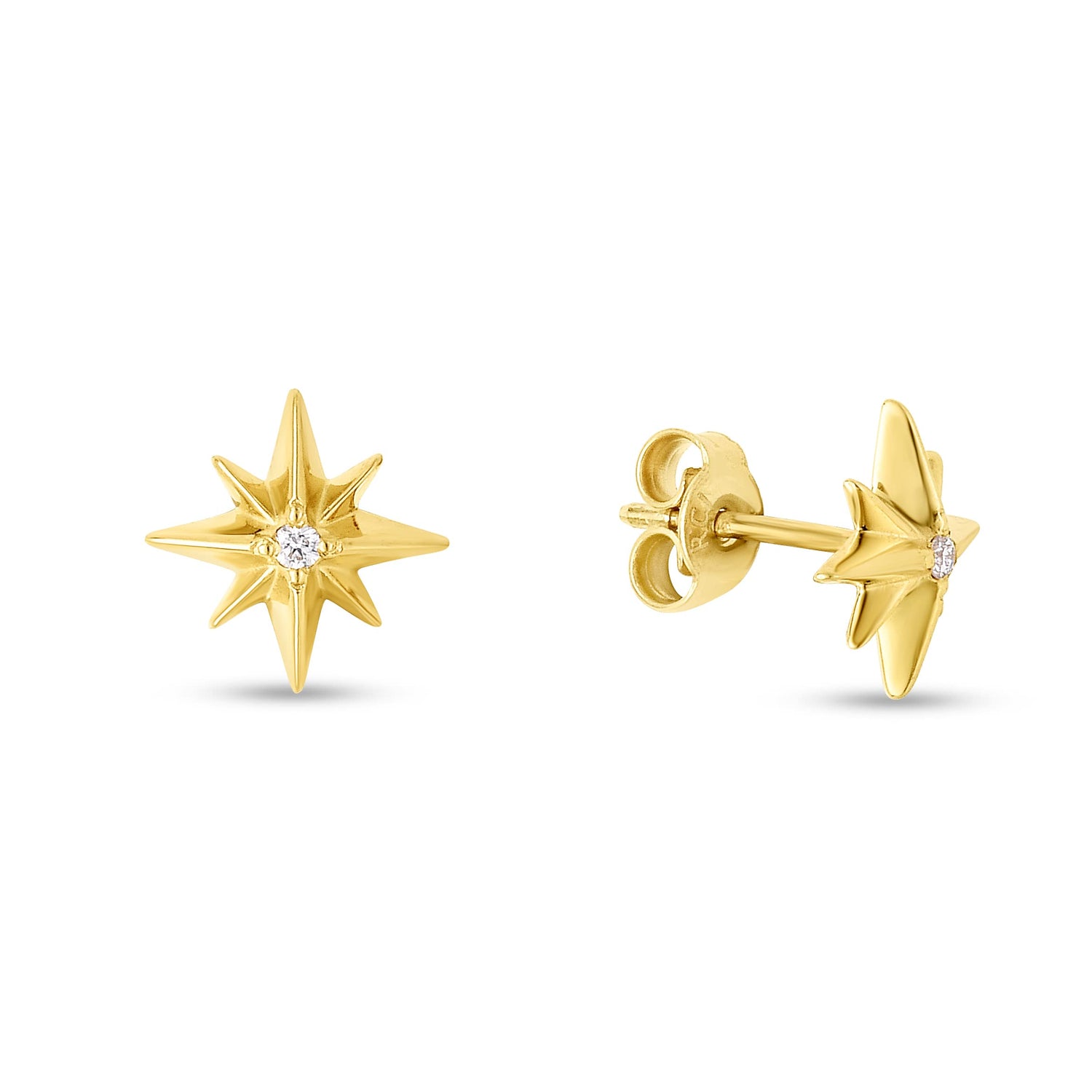 14k Yellow Gold 10mm 0.03ct Diamond North Star Earrings